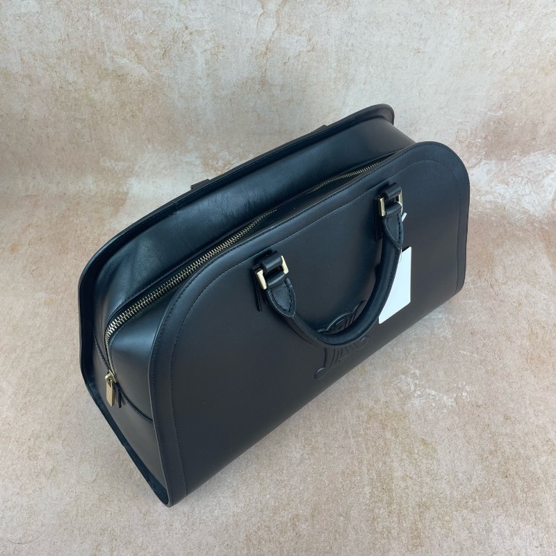 Celin 黑色box皮大骨頭浮雕logo保齡球包大號-4