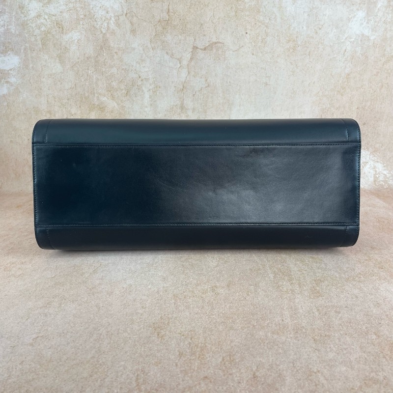 Celin 黑色box皮大骨頭浮雕logo保齡球包大號-5