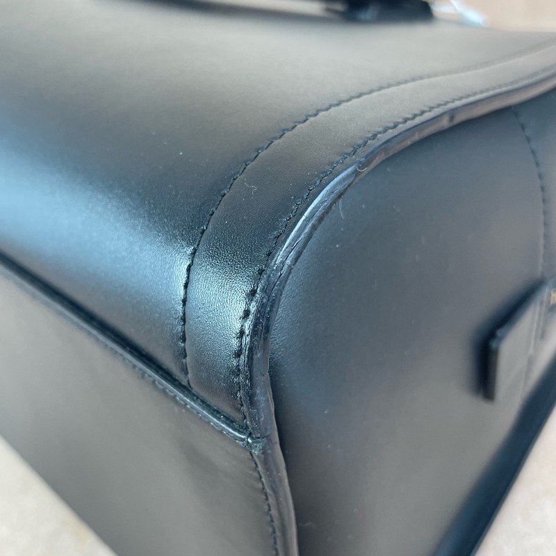 Celin 黑色box皮大骨頭浮雕logo保齡球包大號-11