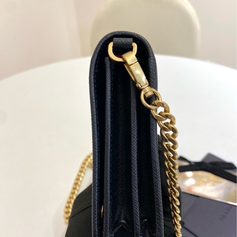 Prada普拉達 saffiano黑金十字紋牛皮斜挎鏈條包 99新-2