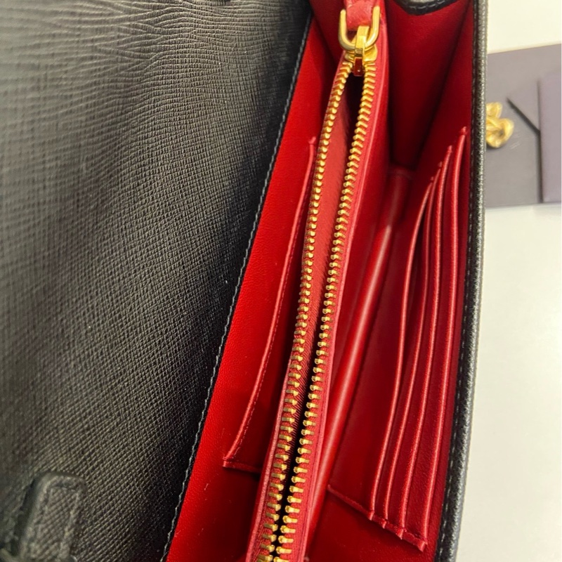 Prada普拉達 saffiano黑金十字紋牛皮斜挎鏈條包 99新-4