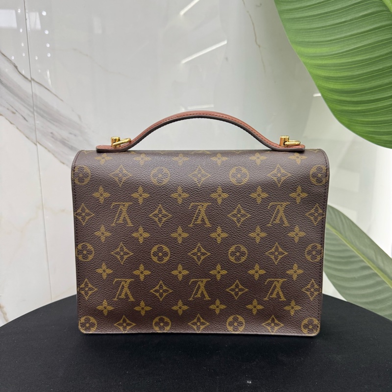 98新LV路易威登/Louis Vuitton老花蒙梭郵差包 可手提單肩斜挎 外層經典老花圖案 內裡-1