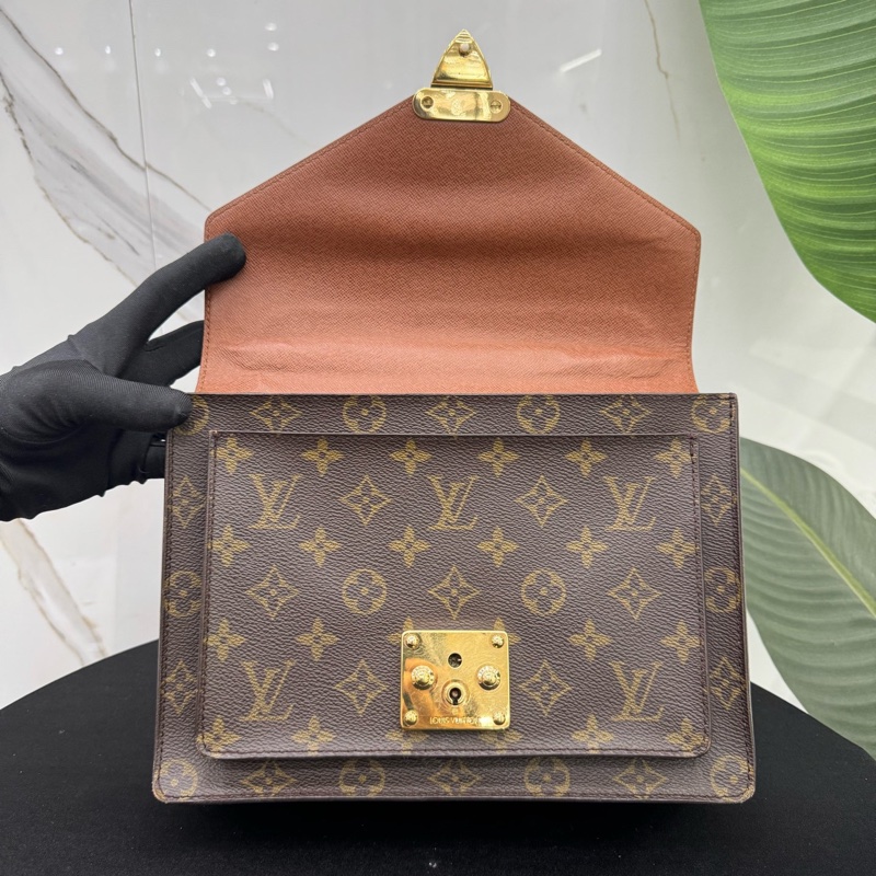 98新LV路易威登/Louis Vuitton老花蒙梭郵差包 可手提單肩斜挎 外層經典老花圖案 內裡-7