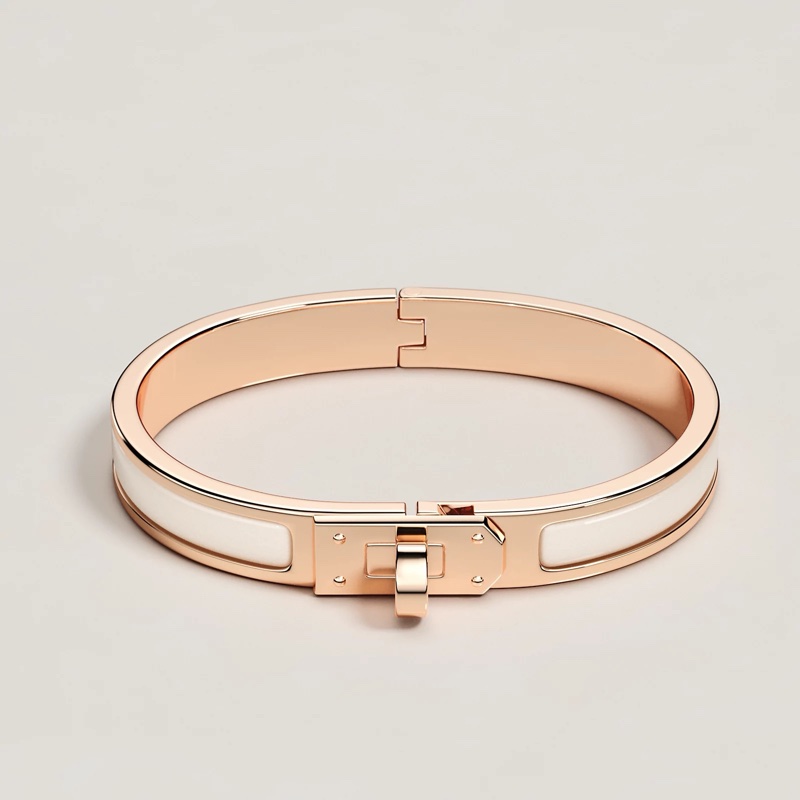 情人節禮物特選 全新 Hermes Mini Clic Kelly Bracelet crème x Rosegold PM 奶油白玫瑰金小號-3
