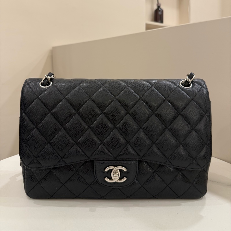(超級甜價)Chanel香奈兒 cf30 jumbo黑銀-0