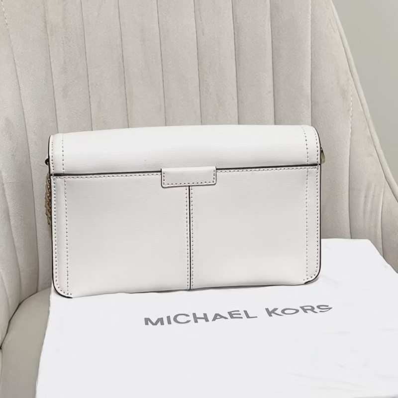 MICHAEL KOR＊原價8413＊SONIA 縷空MK磁釦翻蓋錬 帶肩背斜背二用包-奶油白/中-3