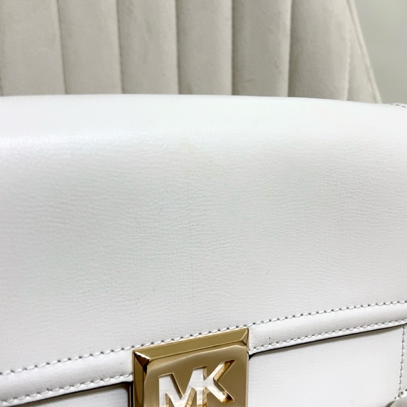 MICHAEL KOR＊原價8413＊SONIA 縷空MK磁釦翻蓋錬 帶肩背斜背二用包-奶油白/中-5