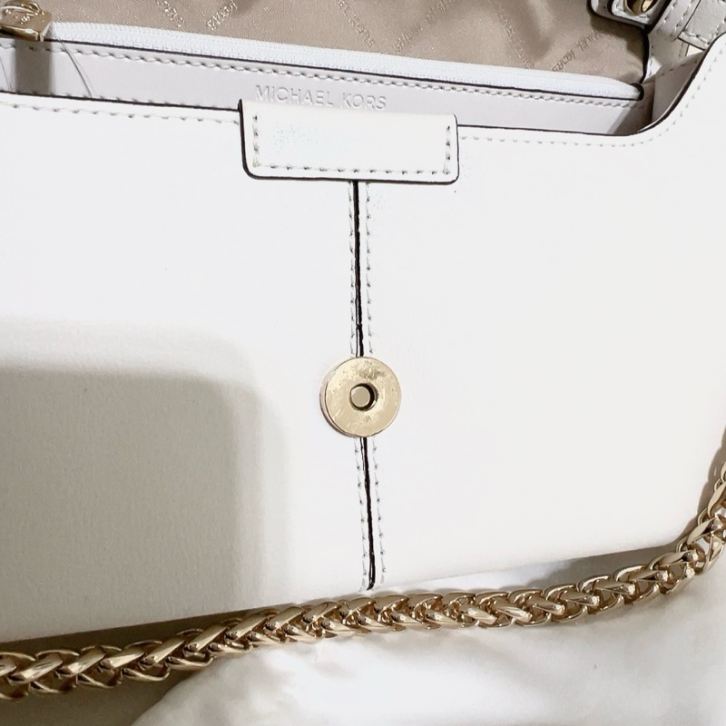MICHAEL KOR＊原價8413＊SONIA 縷空MK磁釦翻蓋錬 帶肩背斜背二用包-奶油白/中-13