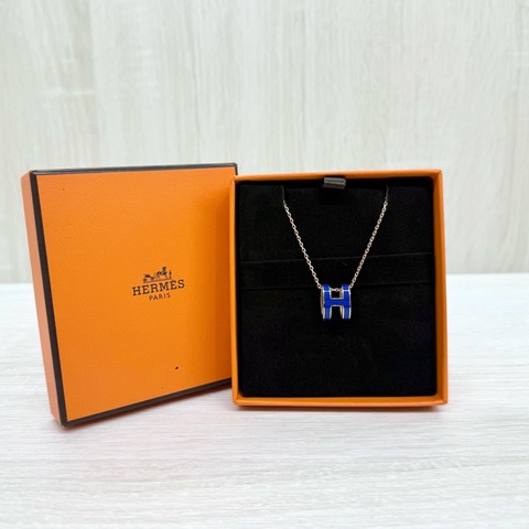 HERMES寶藍色琺瑯玫瑰金鍊POP H項鍊