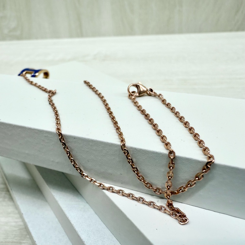 HERMES寶藍色琺瑯玫瑰金鍊POP H項鍊-8