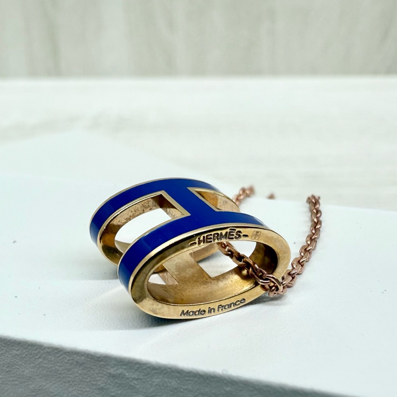 HERMES寶藍色琺瑯玫瑰金鍊POP H項鍊-12