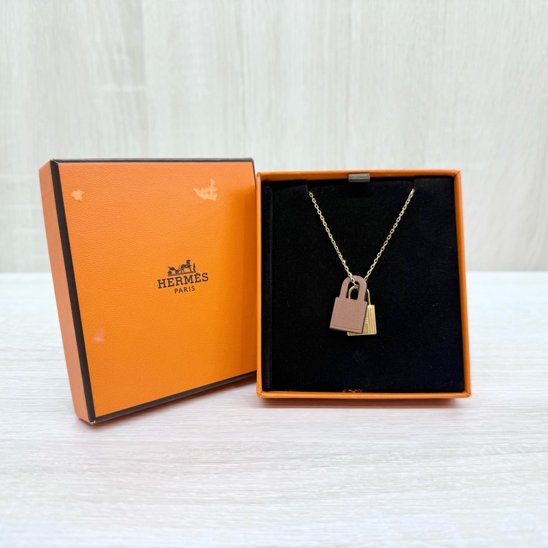 HERMES金色拚棕色皮革鎖頭造型OKelly系列項鍊-0