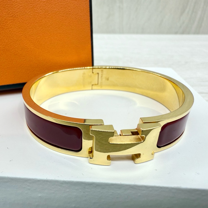 Hermes手環紅色金釦CLIC H琺瑯手環-1