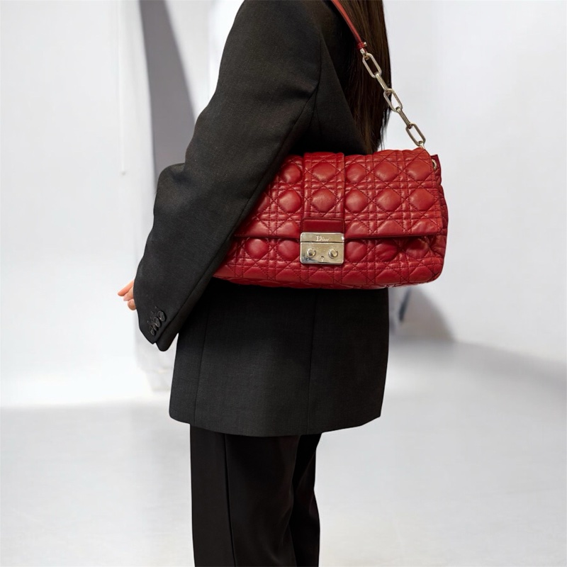 DIOR深紅銀釦New Lock Cannage腋下鏈包M9803PSSQ-0