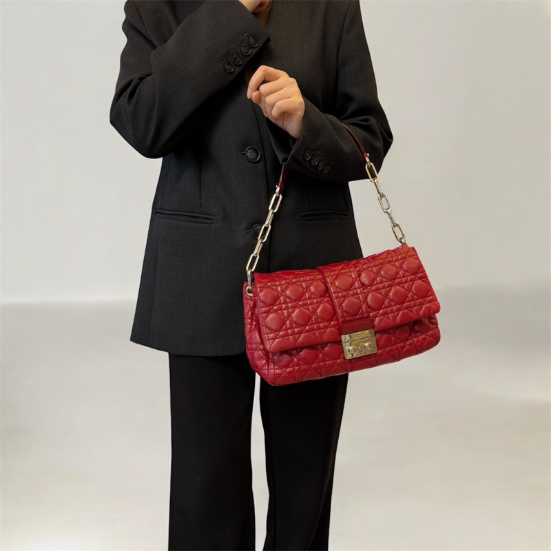 DIOR深紅銀釦New Lock Cannage腋下鏈包M9803PSSQ-1