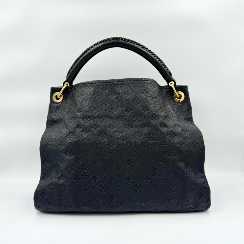 LV夜黑藍牛皮壓紋金釦MM手提棍把包M93448-1