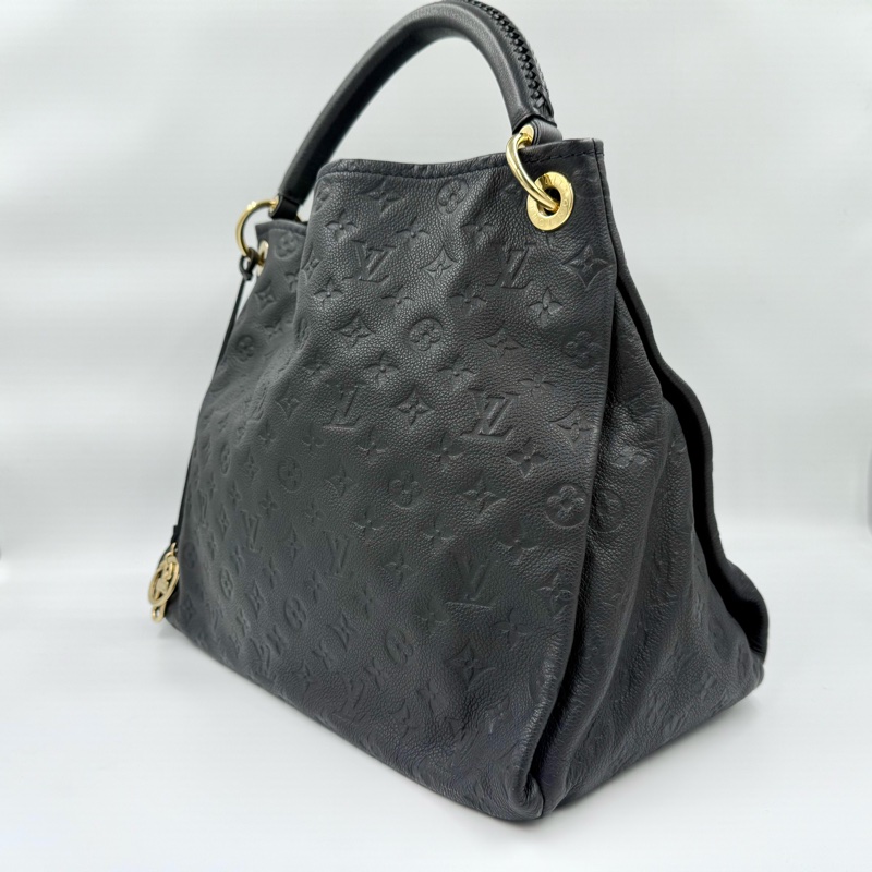 LV夜黑藍牛皮壓紋金釦MM手提棍把包M93448-2