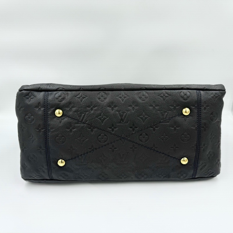 LV夜黑藍牛皮壓紋金釦MM手提棍把包M93448-4