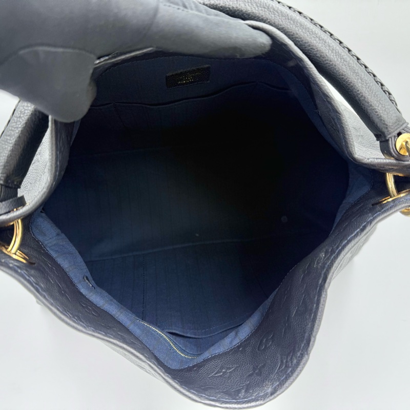 LV夜黑藍牛皮壓紋金釦MM手提棍把包M93448-6