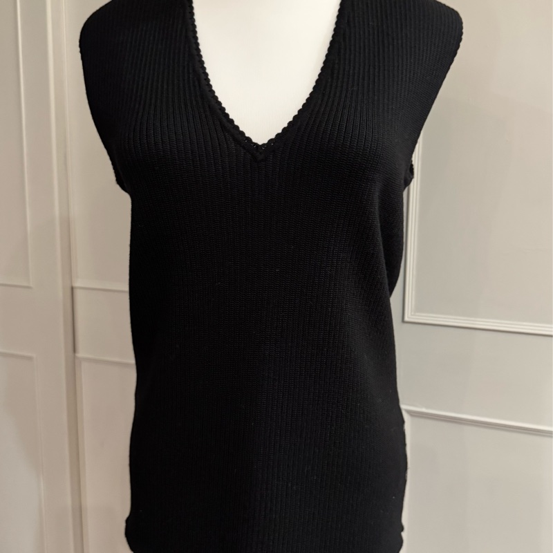 全新CHANEL 香奈兒黑色V領毛衣F46/L~XL-0