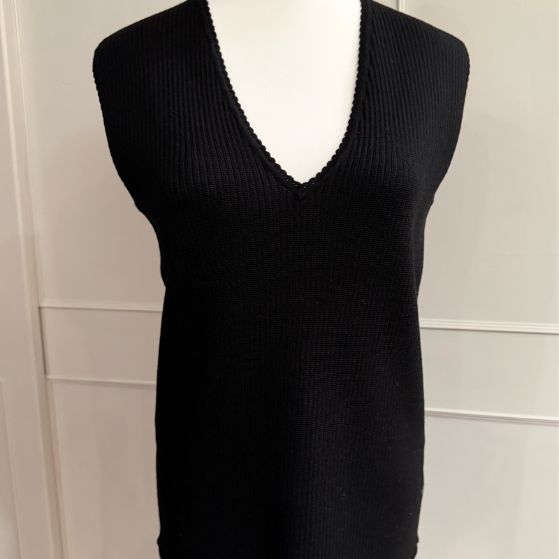 全新CHANEL 香奈兒黑色V領毛衣F46/L~XL-8