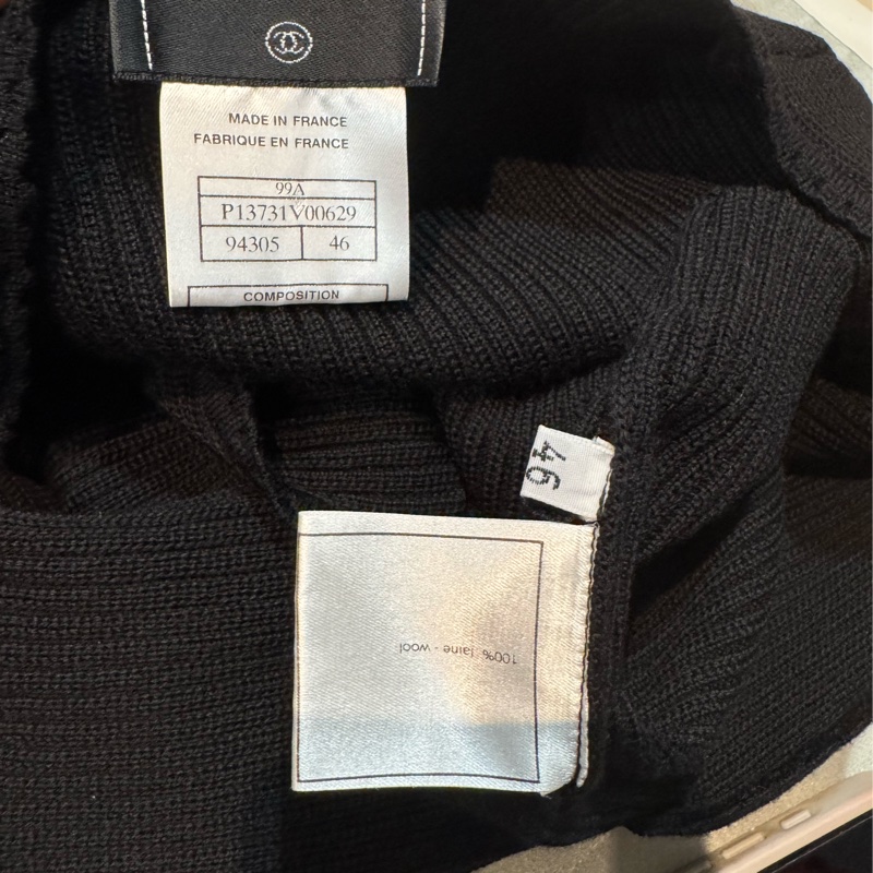 全新CHANEL 香奈兒黑色V領毛衣F46/L~XL-9