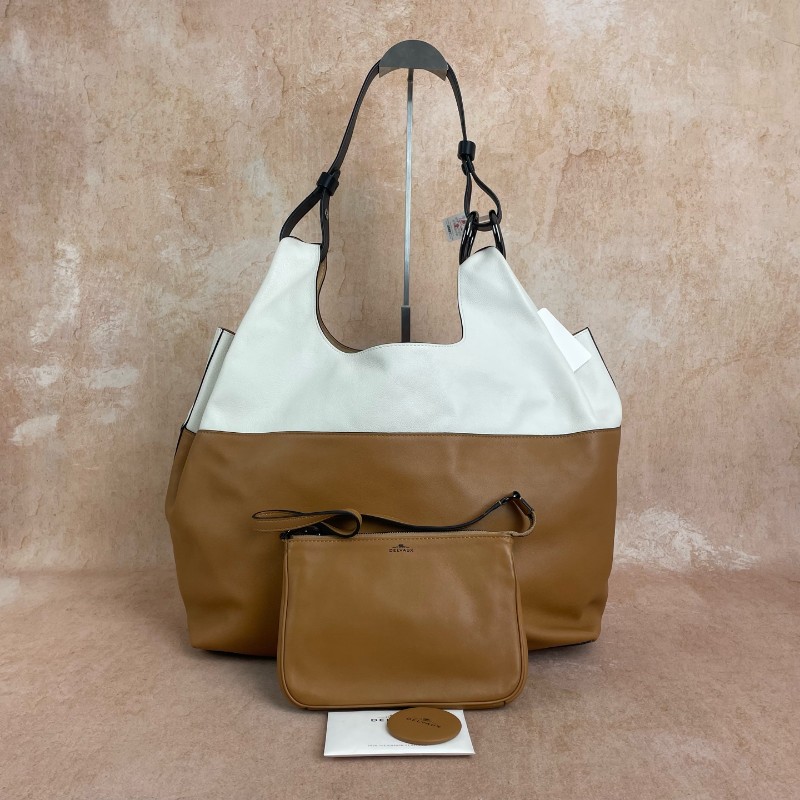 Delvaux 焦糖色拼白色托特包 肩背包-0