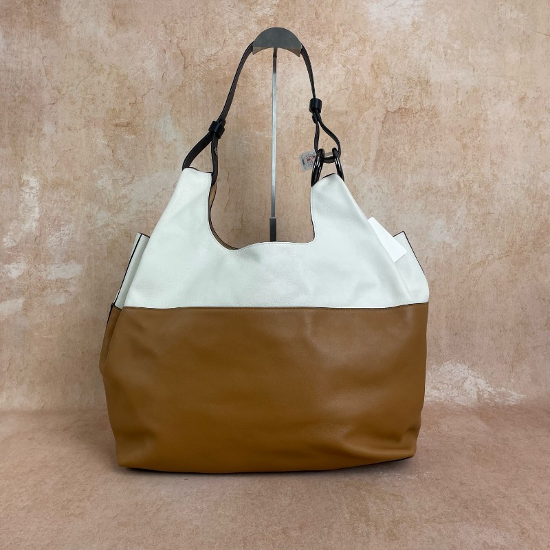 Delvaux 焦糖色拼白色托特包 肩背包-1