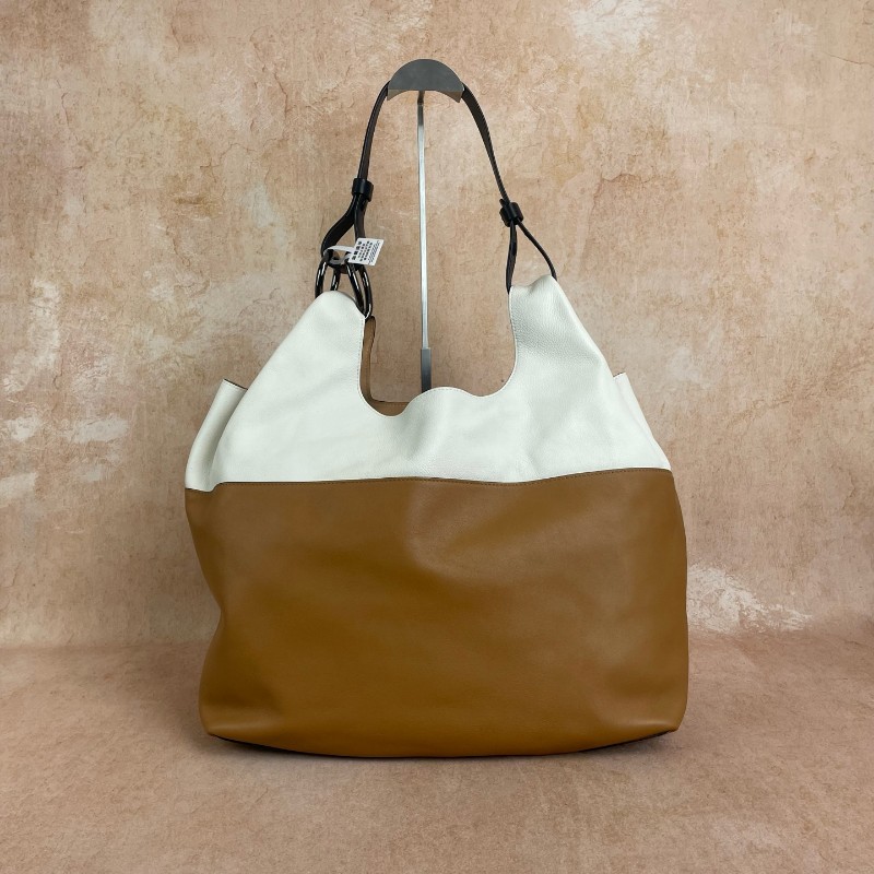 Delvaux 焦糖色拼白色托特包 肩背包-2