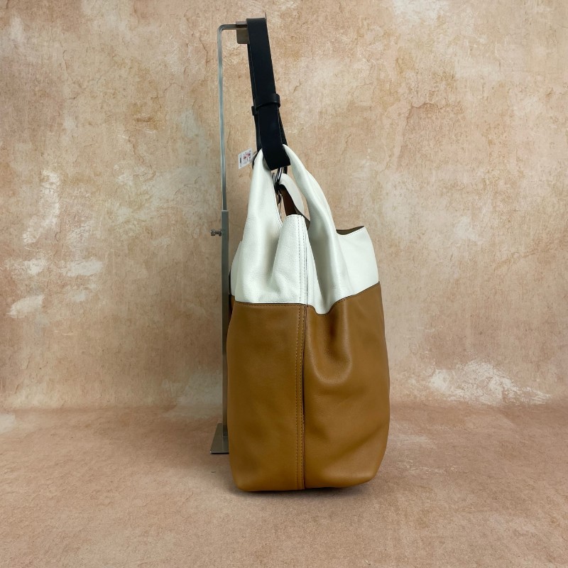 Delvaux 焦糖色拼白色托特包 肩背包-4