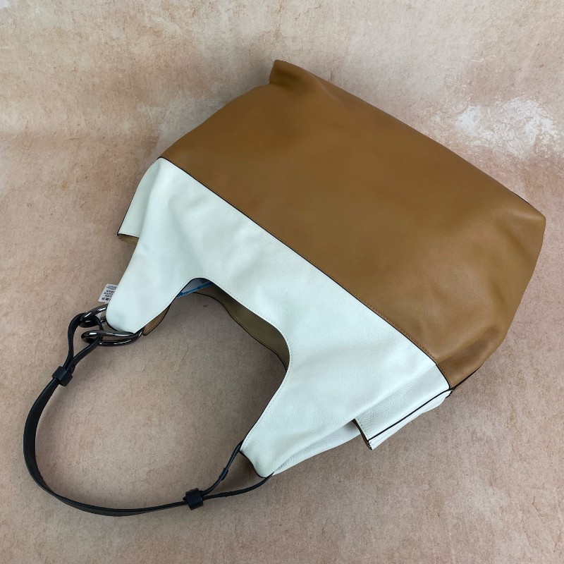 Delvaux 焦糖色拼白色托特包 肩背包-5