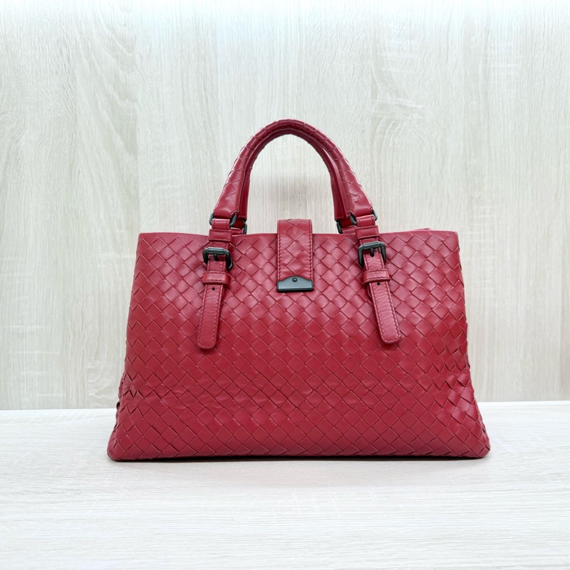 BV紅色小編織三層手提風琴包-1