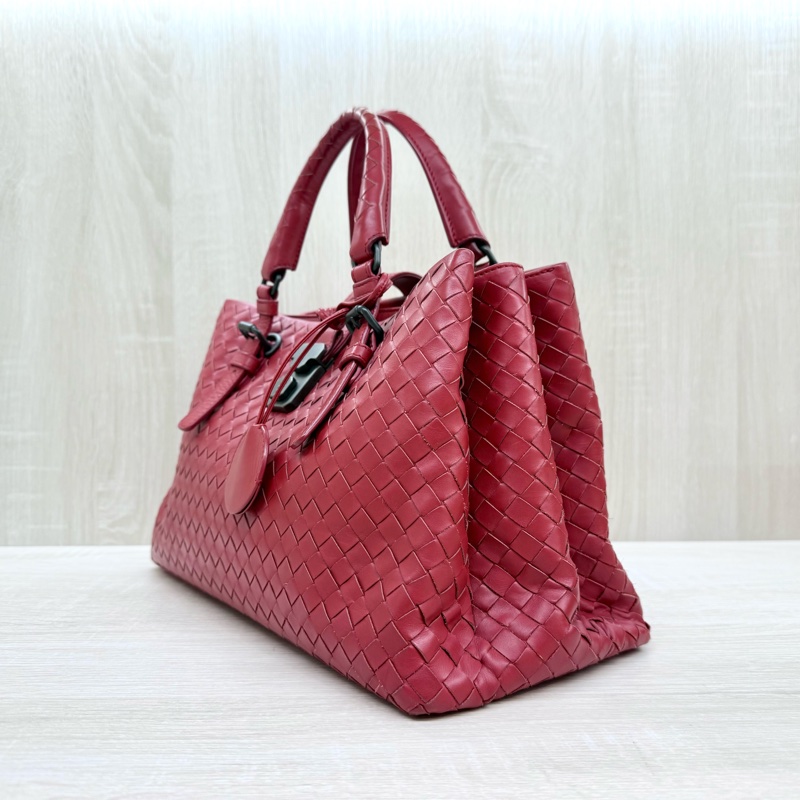 BV紅色小編織三層手提風琴包-2