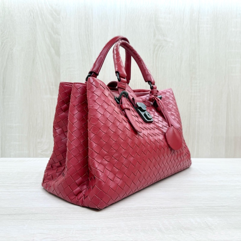 BV紅色小編織三層手提風琴包-3