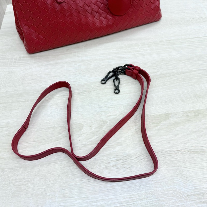 BV紅色小編織三層手提風琴包-6