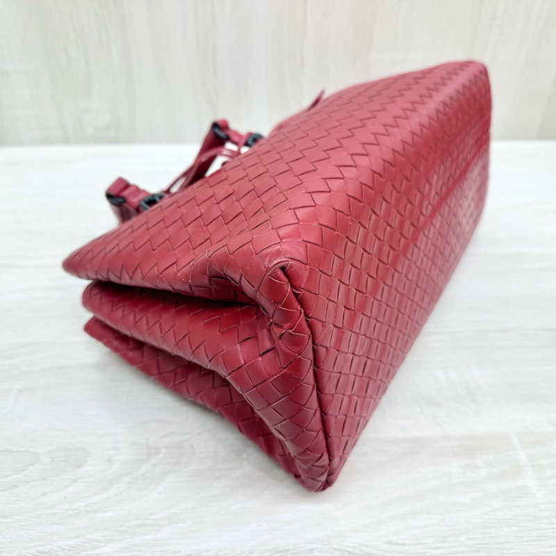 BV紅色小編織三層手提風琴包-8