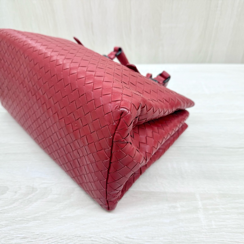 BV紅色小編織三層手提風琴包-9