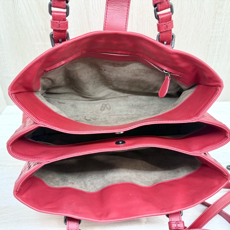 BV紅色小編織三層手提風琴包-11