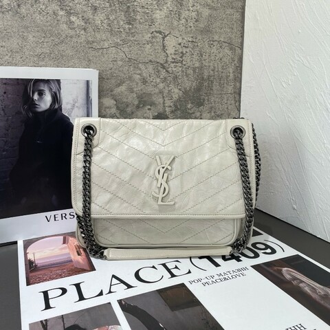 YSL Niki 中號 D扣 奶油白油蠟皮肩背包斜背包
