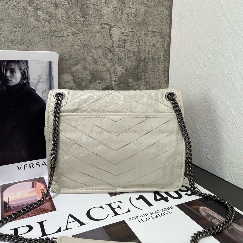 YSL Niki 中號 D扣 奶油白油蠟皮肩背包斜背包-1