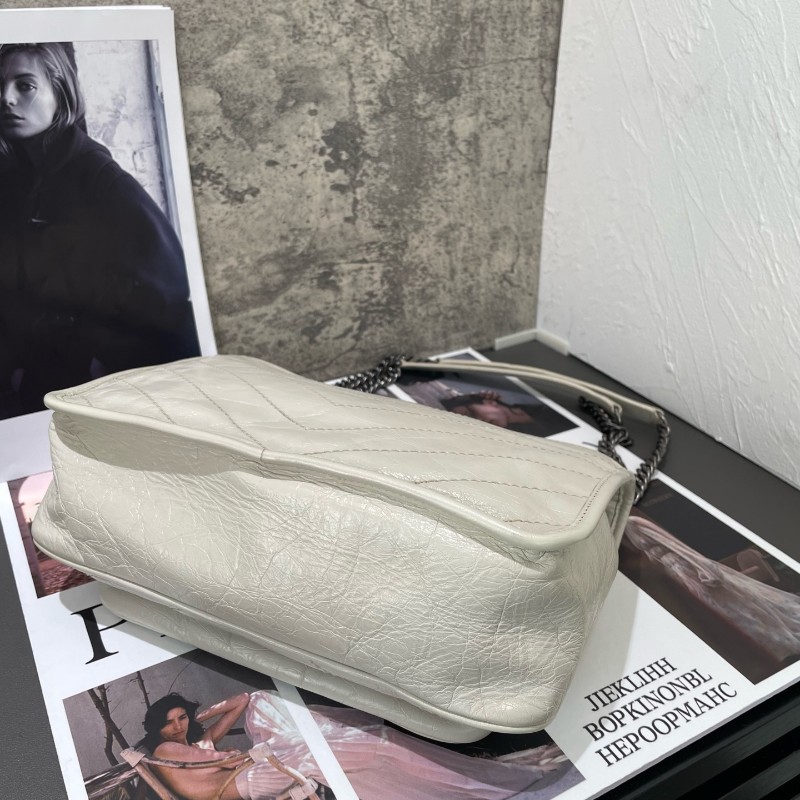 YSL Niki 中號 D扣 奶油白油蠟皮肩背包斜背包-3