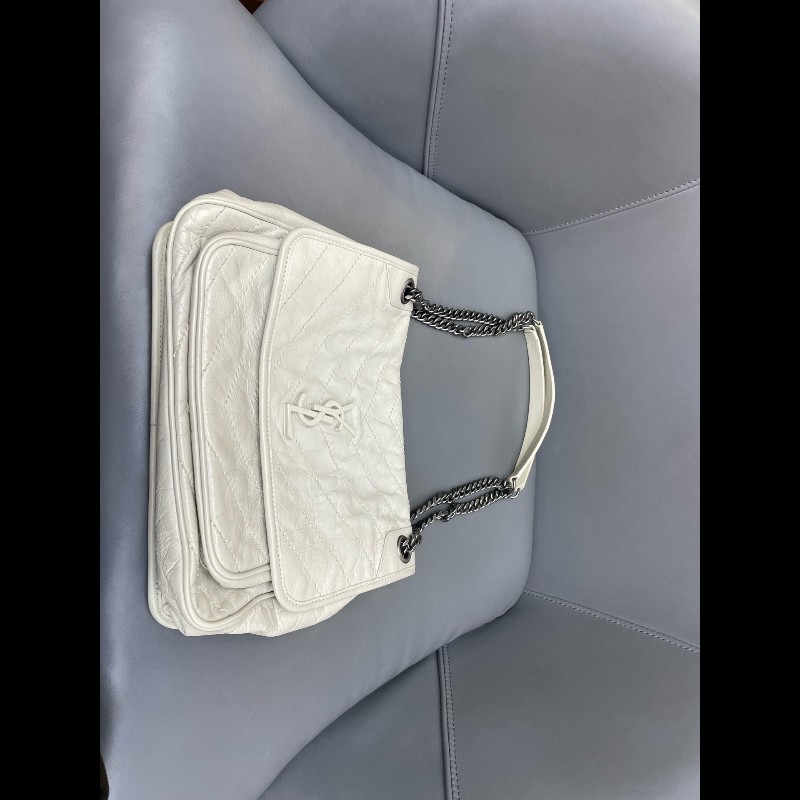 YSL Niki 中號 D扣 奶油白油蠟皮肩背包斜背包-5