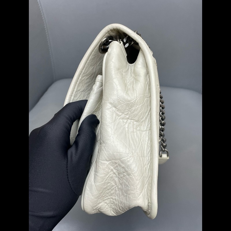 YSL Niki 中號 D扣 奶油白油蠟皮肩背包斜背包-9