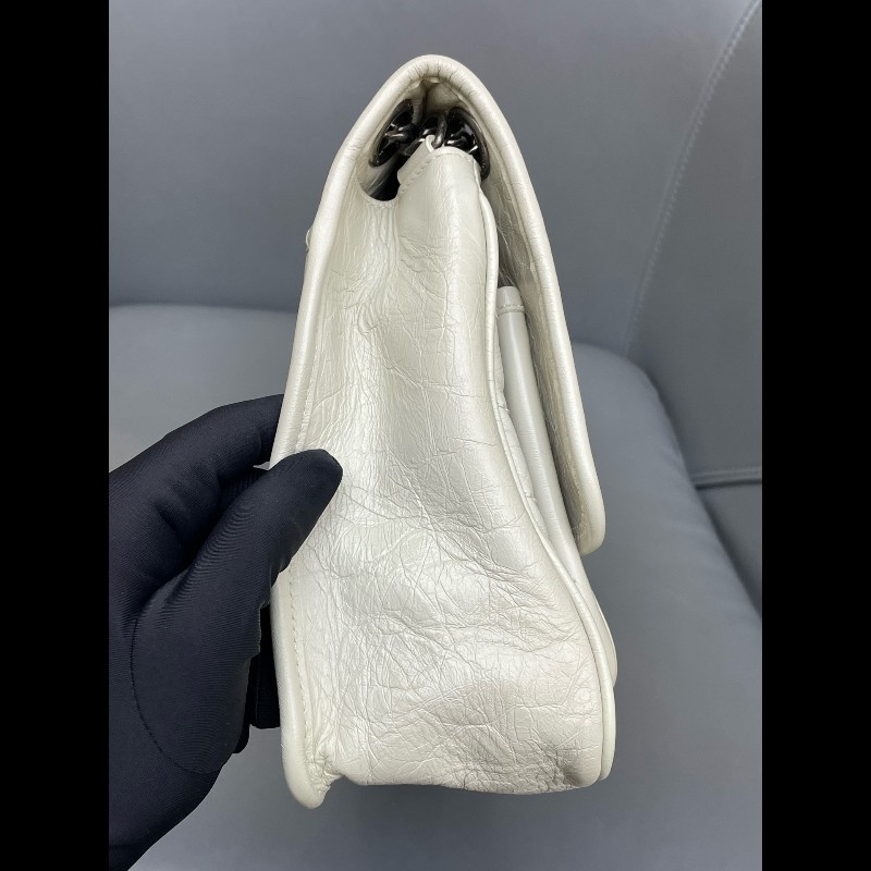 YSL Niki 中號 D扣 奶油白油蠟皮肩背包斜背包-10