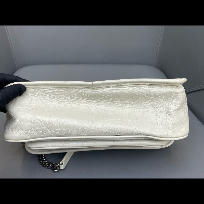 YSL Niki 中號 D扣 奶油白油蠟皮肩背包斜背包-12