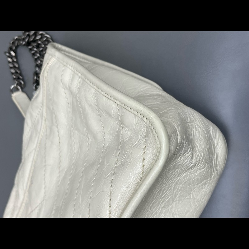 YSL Niki 中號 D扣 奶油白油蠟皮肩背包斜背包-14