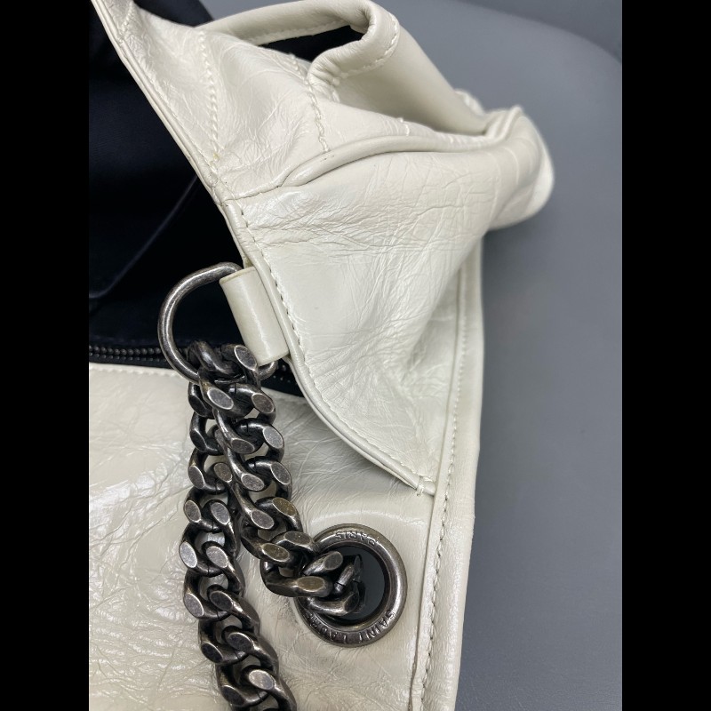 YSL Niki 中號 D扣 奶油白油蠟皮肩背包斜背包-19