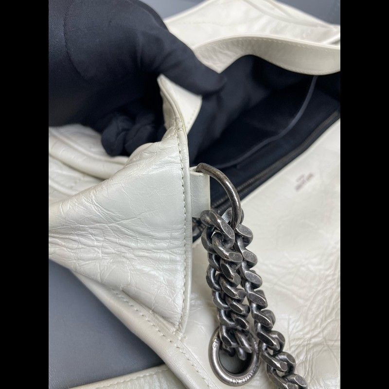 YSL Niki 中號 D扣 奶油白油蠟皮肩背包斜背包-20