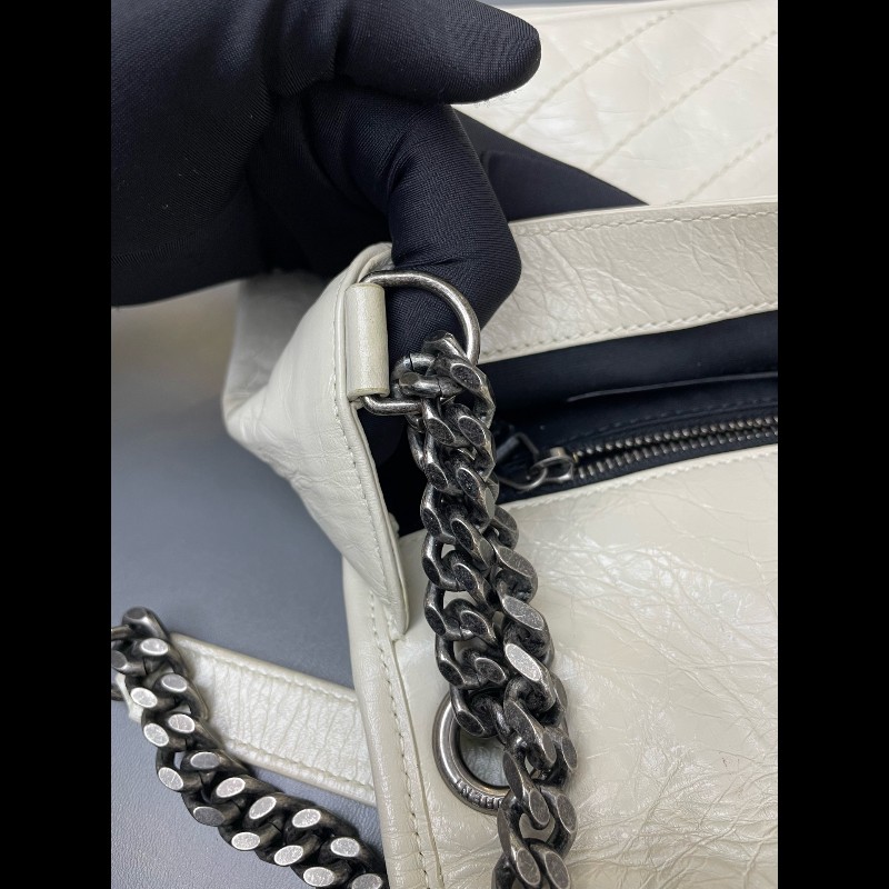 YSL Niki 中號 D扣 奶油白油蠟皮肩背包斜背包-21