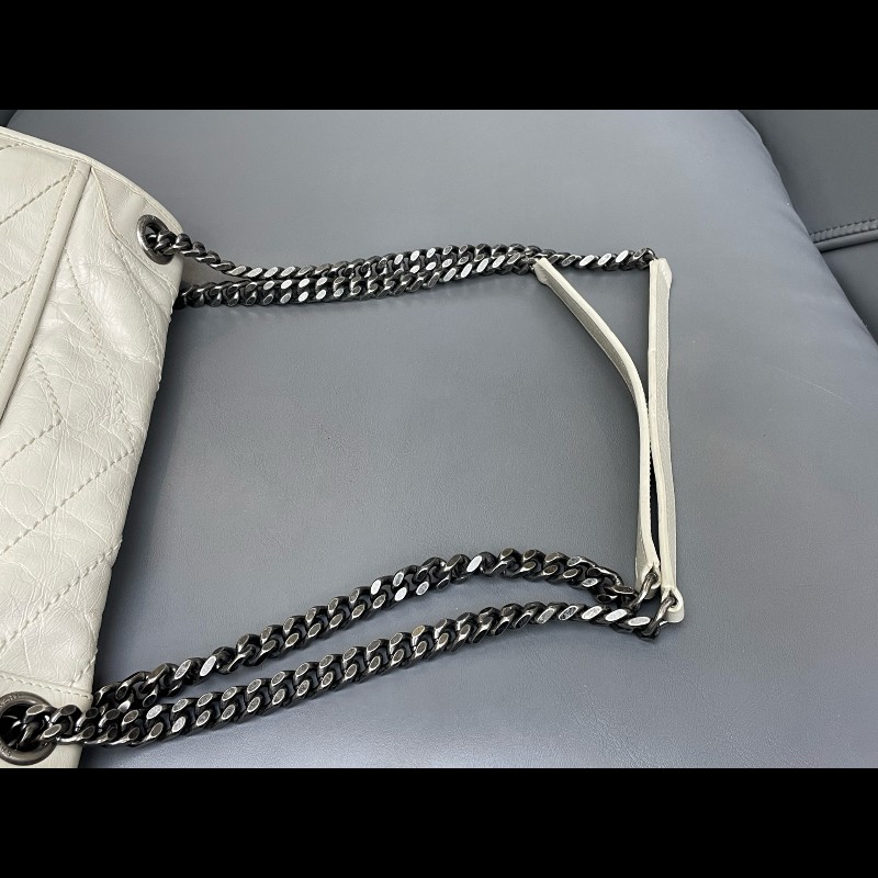 YSL Niki 中號 D扣 奶油白油蠟皮肩背包斜背包-27